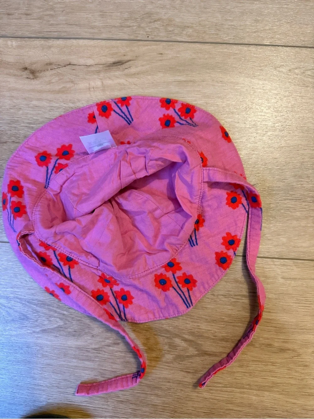 Hanna Andersson Pink Floral Sun Bucket Hat with Ties